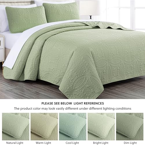Image of Chezmoi Collection Austin 3-piece Oversized Bedspread Coverlet Set (King, Sage)