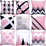 Set of 9 Decorative Throw Pillow Covers 18x18 Two Side Print Geometric Boho Couch Pillows Case for L