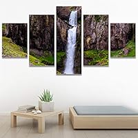 SIGNWIN 5 Panel Canvas Wall Art Mountain Waterfalls for Home Decorations Ready to Hang - 60