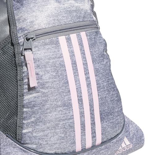 Image of adidas Alliance Sackpack DISCONTINUED, Jersey Grey /Clear Pink /Grey, One Size, Alliance Sackpack (12l) Lightweight Athletic Small Drawstring Team Sports Workout Bag Discontinued