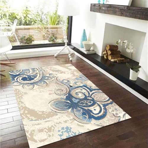 Tapis de salon bleu moderne 60x110 cm à motifs fleurs - 2