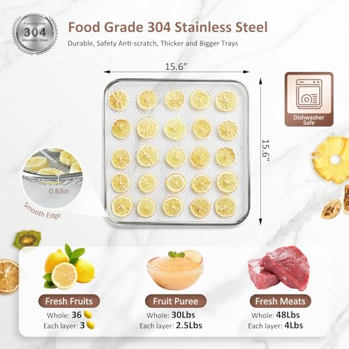 Commercial Large 12 Trays Food Dehydrator, Usable Area up to 22.67ft², 1200W Full Stainless Steel Dryer Machine, up to 190℉ Temperature, for Meat, Fruit, Veggies, Beef, Herbs, Pet Foods