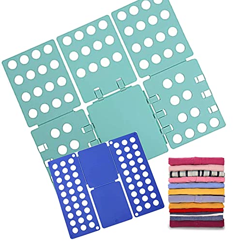 2 Piezas Doblador de Ropa, Azul Tabla para Doblar con Agujeros Tablero Plegable para Ropa Camisas Ropa de niños y Adultos, Azul+verde Cover