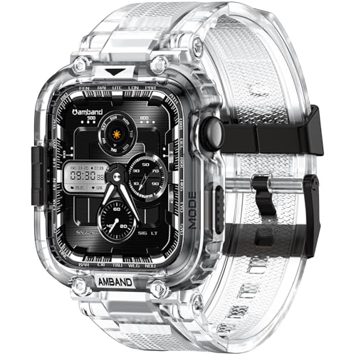 Image of amBand Bands Case Compatible with Apple Watch Series 11 /10 42mm for Men Women, M1 Sport Rugged Heavy Duty Cover Tactical Strap Military Grade Protective Bumper Protector for iWatch 42 mm Men, Clear