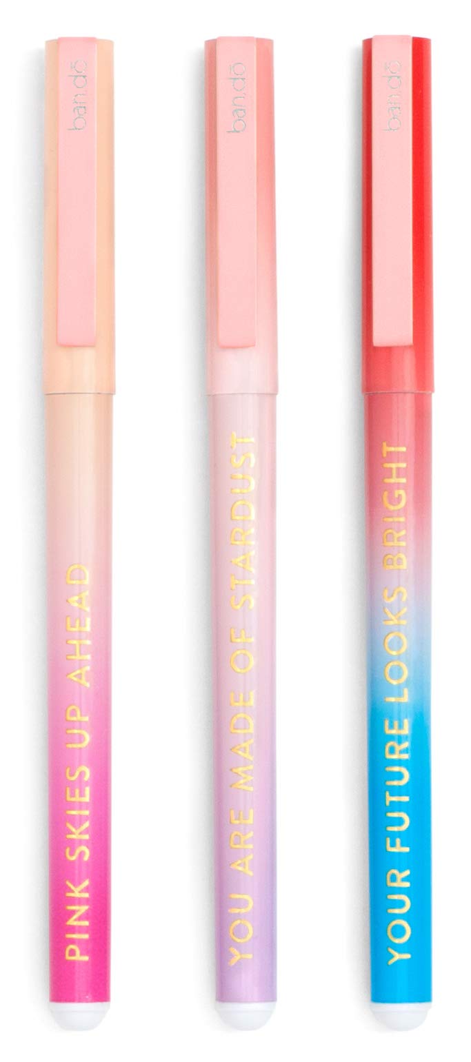 ban.do Women's Write On Ink Pen Set of 3, Writes in Black Ink, Good Vibes