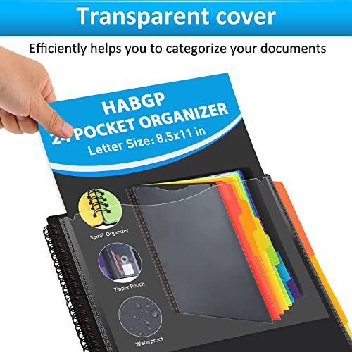 Habgp 24 Pocket Plastic Folders With Pockets, 12 Colors Multi Pocket Folder Binder With Dividers, Office Organizer Folder Letter Size School Supplies #TOP6