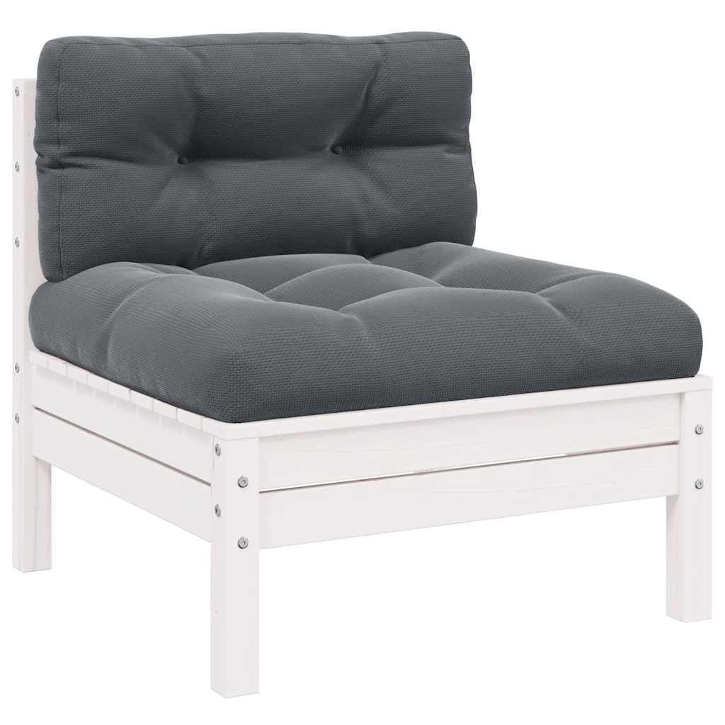 White Solid Pinewood Patio Middle Sofa with Cushions, Modular Outdoor Furniture for Garden Lounge Set, Durable and Comfortable Relaxation Seating