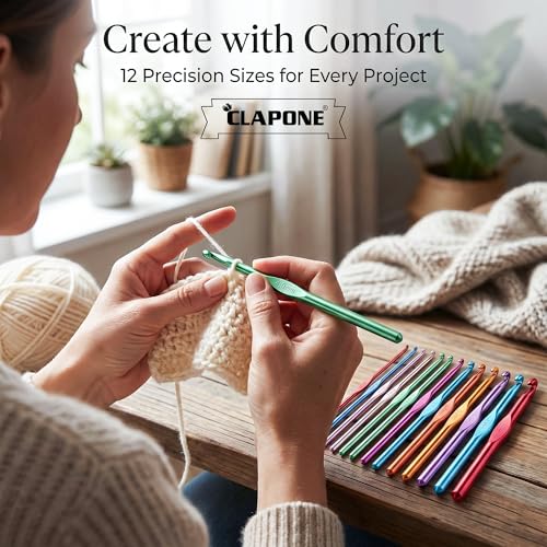 Image of CLAPONE Aluminum Crochet Hooks Set 2.0mm-8.0mm, Color-Coded Knitting Needles Kit, Smooth Metal Crochet Needles for Yarn Craft, DIY Weaving & Handmade Projects (Multicolor, 12 Piece Set)