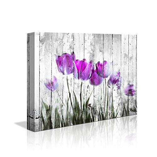 Tulip Wall Art for Bedroom abstract Purple Flower Canvas Print 12'x16'Wall Art Painting for Living Room wall Decor and artwork Modern Home Decorations framed wall art Photo canvas Prints Ready to Hang