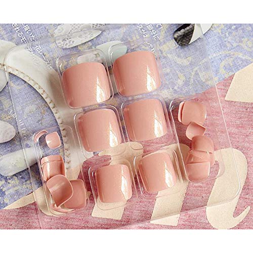 LuckySHD 24pcs Beautiful Acrylic False Toes Tips Toenails Sexy Pure Metallic Nude Pink Manicure Nail Tips