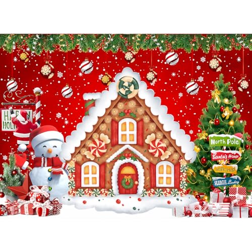 Christmas Backdrop Gingerbread House Backdrop for Wall Photoshoot Winter Merry Xmas Tree Background Santa Xmas Background Holiday Party Decorations 7x5ft