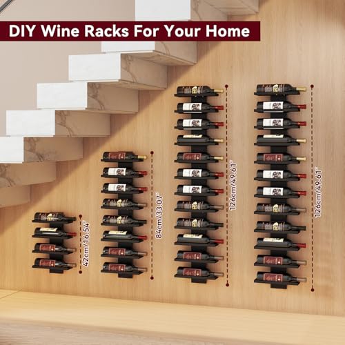 Image of IBUYKE Wall Mounted Wine Rack 12 Bottle,Wood Storage Rack,Black TMJ913B | Wine Bottle Holder for Wine Bottles Liquor Champagne DIY Wall Wine Rack for Home Bar Storage and Display