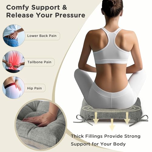 Image of AddGrace Chair Cushions for Dining Chairs Set of 4 Kitchen Seat Cushions with Ties and Non Slip Backing Tufted Indoor Seat Pad for Kitchen Dining Room 18 inch x 17 inch x 3 inch Light Grey
