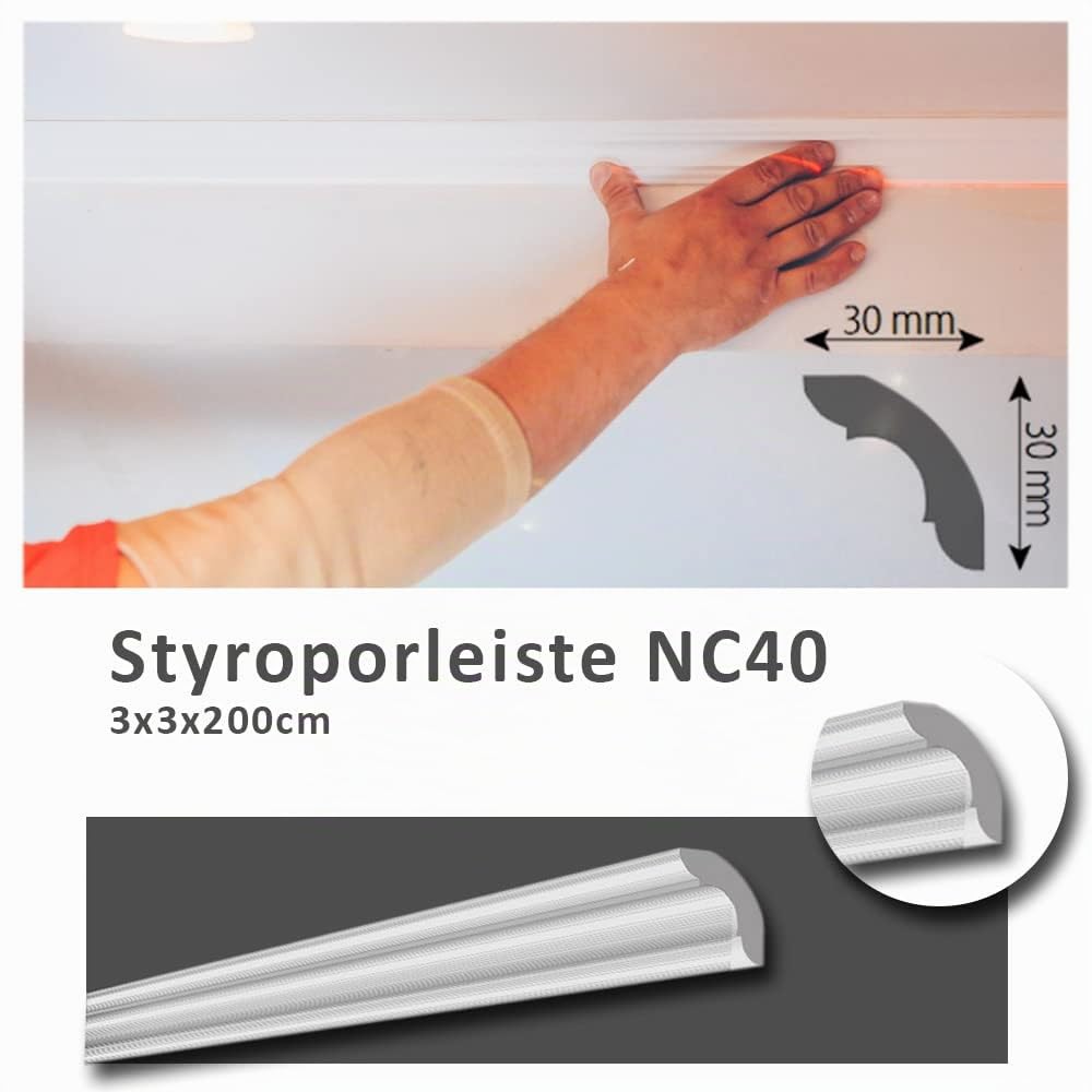 Moulures de plafond en polystyrène XPS - 20 m - Moulures en stuc - Baguette de finition blanc - 30 x 30 mm - Profilés décoratifs en polystyrène - Moulures décoratives - Paquet économique NC40