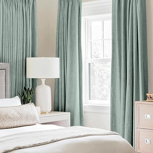 Image of MIULEE Linen Texture Curtains for Bedroom Solid 100% Blackout Thermal Insulated Seafoam Green Curtains Grommet Room Darkening Drapes for Living Room 52x72 Inch (2 Panels)