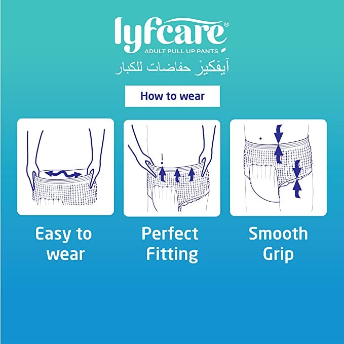 Image of Lyfcare Adult Diapers Medium Size (M) - 60 Count (Pack of 3) | Unisex Diapers Pants Style | Waist (60-85 cm) | Wetness Indicator, Super Absorption, 360 Protection & 0% Leakage | For Men & Women