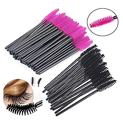 Disposable Eyelash Mascara Wands Brush Set Series By New8Beauty (Pink & Black 100Pcs)