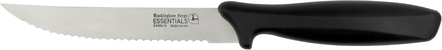 Rockingham Forge Essentials 8007 Range Lightweight Stainless Steel 8” Bread Knife with Black Handle, Individually Carded