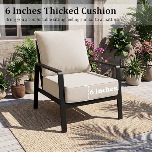 Image of 6 inch Thick Outdoor Chair Cushions, 24 x24 Inch Patio Furniture Cushions with Water Resistant & Removable Cover, UV Resistant, 30D High Density Sponge Patio Cushion, Beige