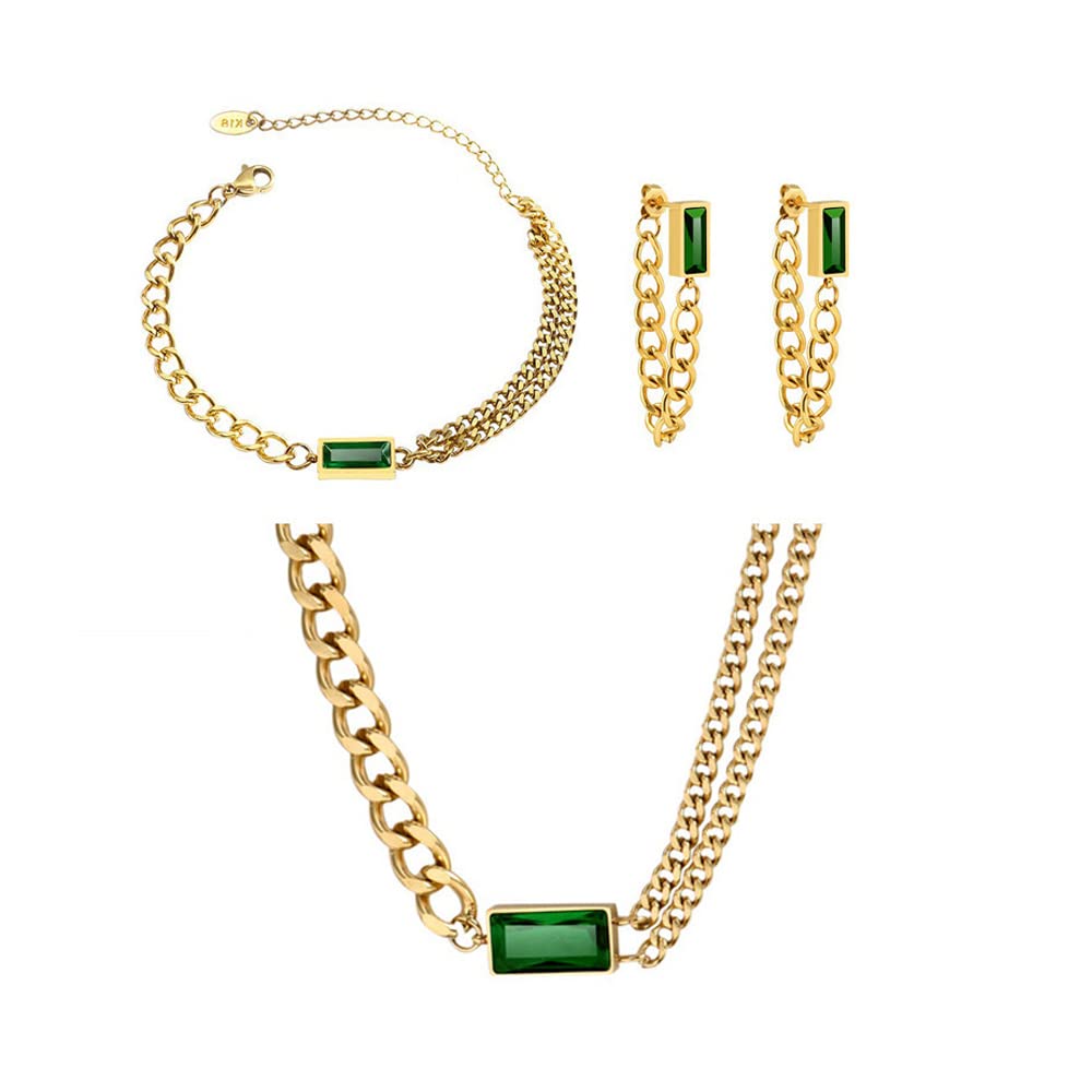 FDEETY Conjuntos de Joyería para Mujer, Collar de Circonita Cuadrado Pequeño Vintage, Conjunto de Pulsera y Pendientes para Novia, Fiesta de Dama de Honor, GraduacióN Diaria