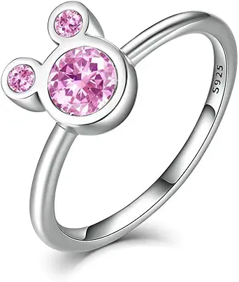 S925 Silver Plated Adjustable Mouse Shape Ring with Dazzling Cubic Zirconia Rings for Women Girls Birthday Gifts (Included Beautiful Jewelry Box)