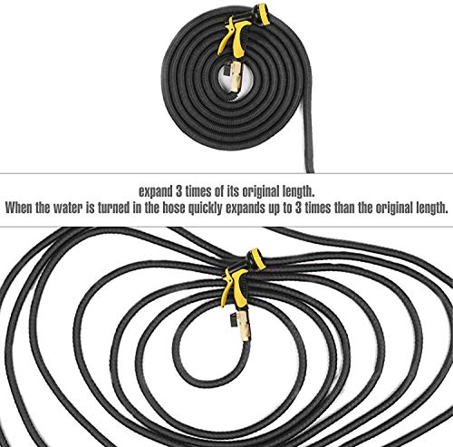 75ft Expandable Garden Hose 10 Function Nozzle Lightweight Flexible Water Hose 75 ft 3750D Triple Extentions Latex Core 3/4" Solid Brass Fittings for Watering and Cleaning