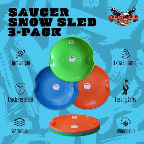 Image of Flexible Flyer 26 inch Flying Saucer Sled Multipack - Plastic Snow Sleds with Hand Grips, Heavy Duty Snow Discs for Kids, Adults, Schools, Camps & Daycares