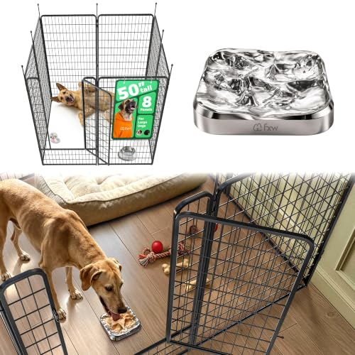 Image of FXW Rollick Dog Playpen with Stainless Steel Lick Mat, 50 inch H, 8 Panels