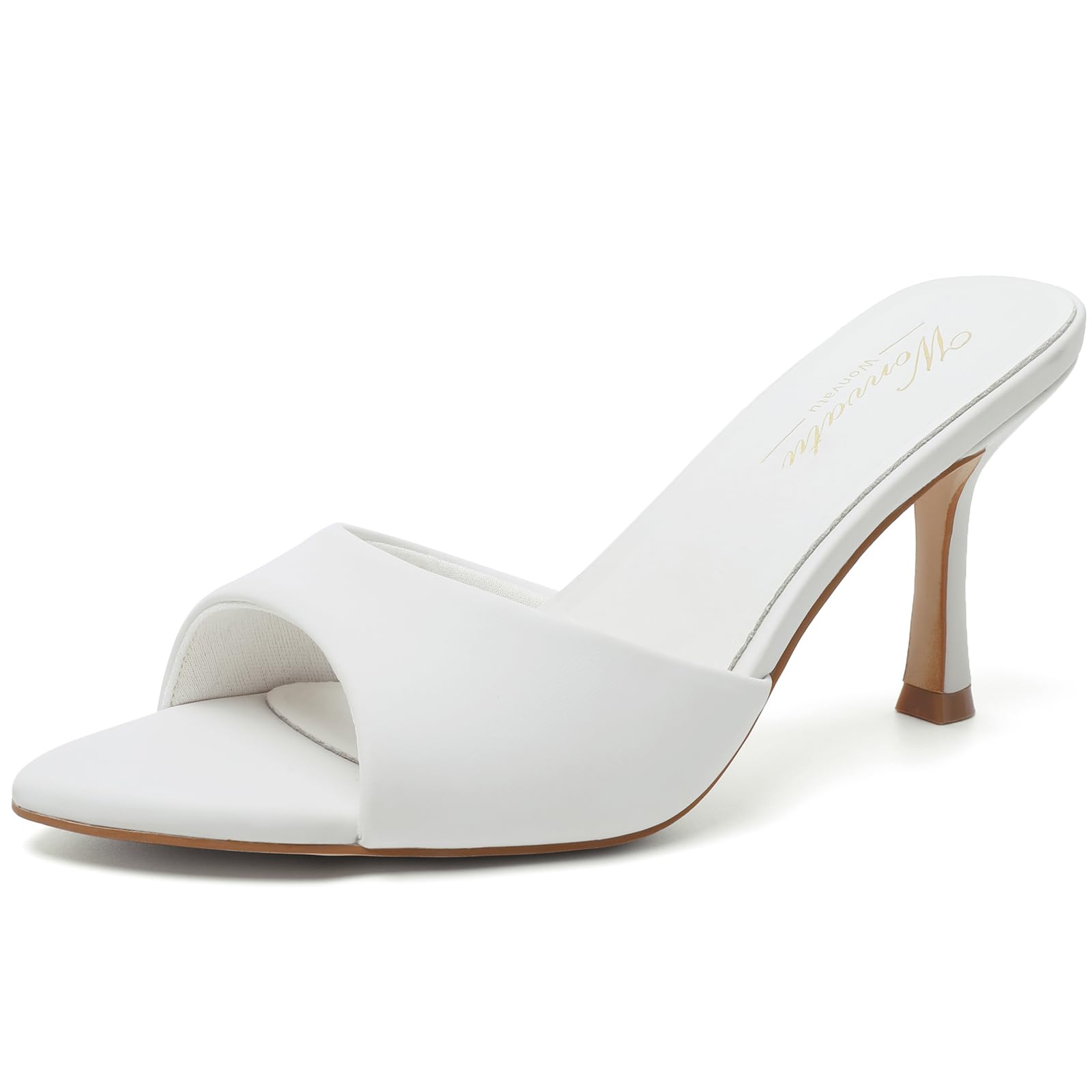 Wonvatu Nude Mule Heels for Women Heel Pointed Open Toe Heeled Sandals...