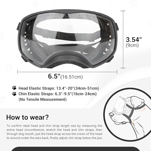 NAMSAN Hundebrille mit Weit Sichtfeld, UV-Schutz Große Hunde Sonnenbrille, Augen Schützen Klare Hund Schutzbrille mit Verstellbare Band und Schwammnasenpads
