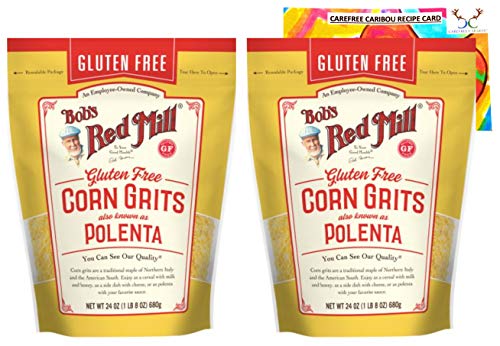 Gluten Free Corn Grits Polenta Bundle. Includes Two (2) 24oz Packages of Bobs Red Mill Gluten Free Corn Grits Polenta and an Authentic Carefree Caribou Corn Grits Cookie Recipe Card!