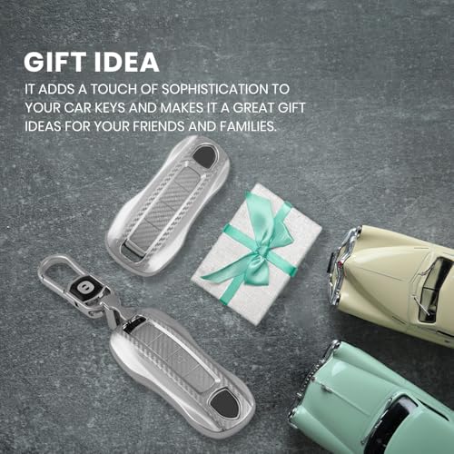 Image of keyzone Silverstar TPU Key Cover & Keychain compatible for Porsche Taycan, Cayenne, Panamera, 911, Carrera Smart Key (Silver)