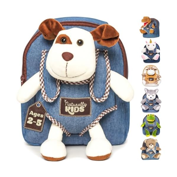 Naturally KIDS Dog Backpack, Dog Toys for Toddlers, Toddler Stuffed Animals Gifts for 2 3 4 5 Year Old Girl Boy