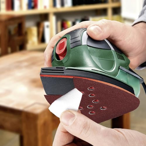 180 Grit Mouse Sander Sandpaper, 50PCS Sanding Pads for Mouse Palm Sanders, Hook and Loop Sandpaper, Triangle Sanding Pads for Black and Decker Mouse Sanders and Many Other Palm Sanders (180 Grit) - Thumbnail 5