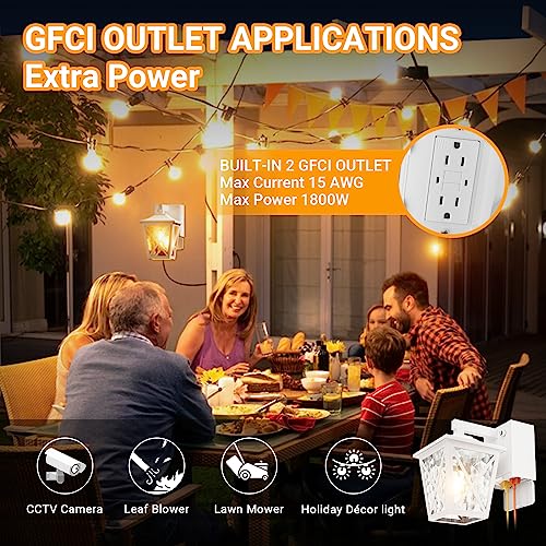 Image of Ehaho Porch Lights with GFCI Outlet Aircraft Grade Aluminum Alloy-White 1PC | Dusk to Dawn Outdoor Lights Waterproof IP 68 Upgraded 3 Lighting Modes Exterior Light with Plug for Front Door Patio Garage