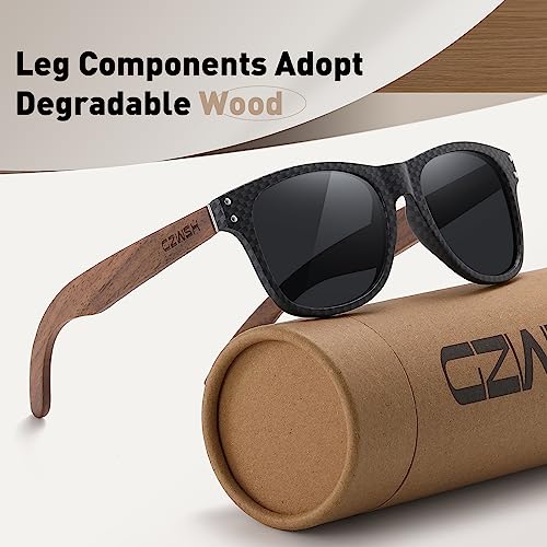 Black walnut | polarized wooden sunglasses for men and women | UV400 protection | carbon fiber pattern frame2
