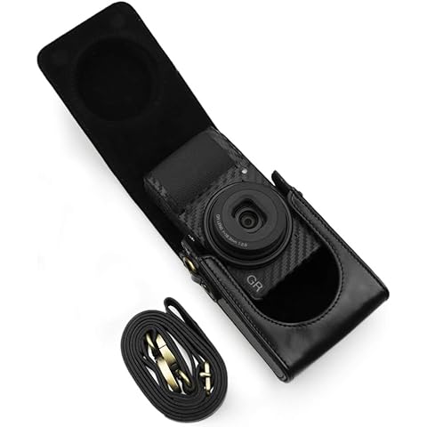 kinokoo Protective Case for Ricoh GR/GR II/GR III/GR IIIx Camera, PU Leather GR GR II GR III GR IIIX Camera Case Cover with Shoulder Strap - Retro Style GR Carrying Case - Black Cover