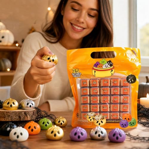 25 Pack Mini Squishy Dumplings Halloween Dumpling Squishy Set with Steamer - image 7