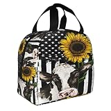 HUZEIMINniu American Flag Lunch Bag Sunflower Cow Lunch Bag Tote Bag Portable Insulated Reusable Lun