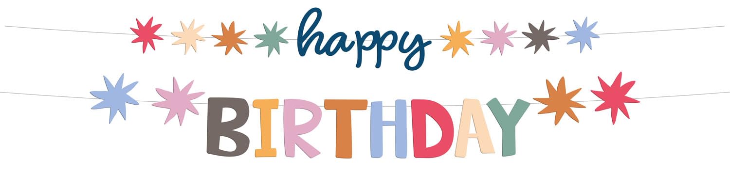 Folat 26863 Decoration White with Colourful Star Letter Garland Set, Happy Birthday Starburst, 1.5 Metres, Cheerful and Colourful for Children and Adults, Birthday, Multicoloured