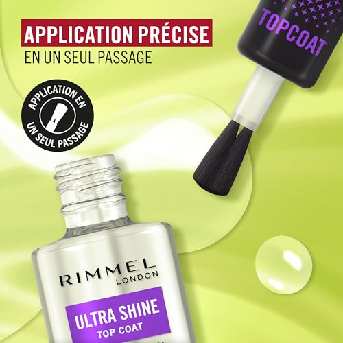 Rimmel London Ultra Shine Vernis top coat, effet ultra-brillant, fait durer la manucure, protège et sublime le vernis à ongles, formule vegan, 12 ml