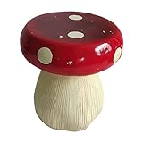 Thctvous 13.4" H Outdoor Garden Stool, Decorative, Tree Stump Mushroom Stool with Rabbit Carvings, Mushroom Statue Concrete, French Country Decor for Patio & Garden (Red)