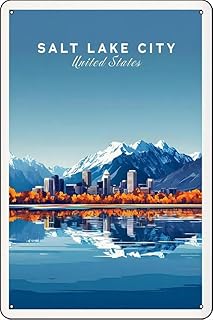 Salt Lake City Salt Lake City Utah – Vintage Travel Metal Tin Sign 8×12 Inch for Home, Office, Bar or Living Room Wall Decor Gift