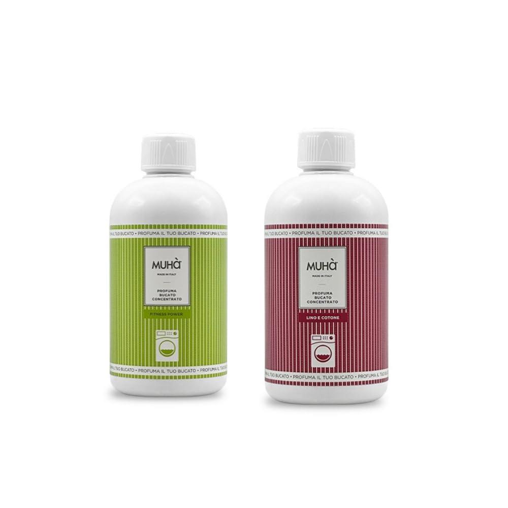 Confezione di Due Profumatori Concentrati per Bucato, Profumo Intenso e Duraturo, 400ml - Fitness Power + Lino e Cotone, Totale 800ml, Freschezza Lunga Durata