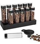 Guolich Single Dose Coffee Bean Storage 12 Tubes with Walnut Solid Wood Base Holder，coffee storag...