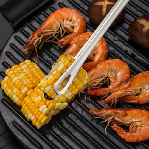 BBQ Ready Stainless Steel Straight Grill Tweezers Set for Effortless Cooking Tasks (Silver)