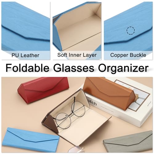 Image of PATIKIL Foldable Glasses Case, Triangle Magnetic Sunglasses Organizer Case PU Leather Eyeglass Case with Cloth for Glasses