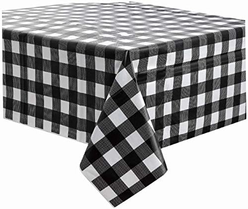 Black Gingham Checkered Plastic Tablecloths 2 Pack Disposable Table Covers 54 x 108 Inch Party Tablecovers Buffalo Plaid Table Cloth for BBQ Picnic Birthday Wedding Parties 8 ft Rectangle Table Use