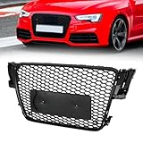 KARPAL Front Bumper Grille Fit for 2008-2012 Audi A5/S5 B8 8T RS5 Style Hex Grille Gloss Black Honeycomb Sport Mesh