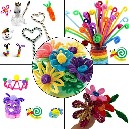 Cldamecy 100 pcs Golden Pipe Cleaners with 20 pcs Googly Eyes,Chenille Stems for Craft Project,Craft Pipe Cleaners for Kids DIY Projects,Arts and Holiday Decoration 5